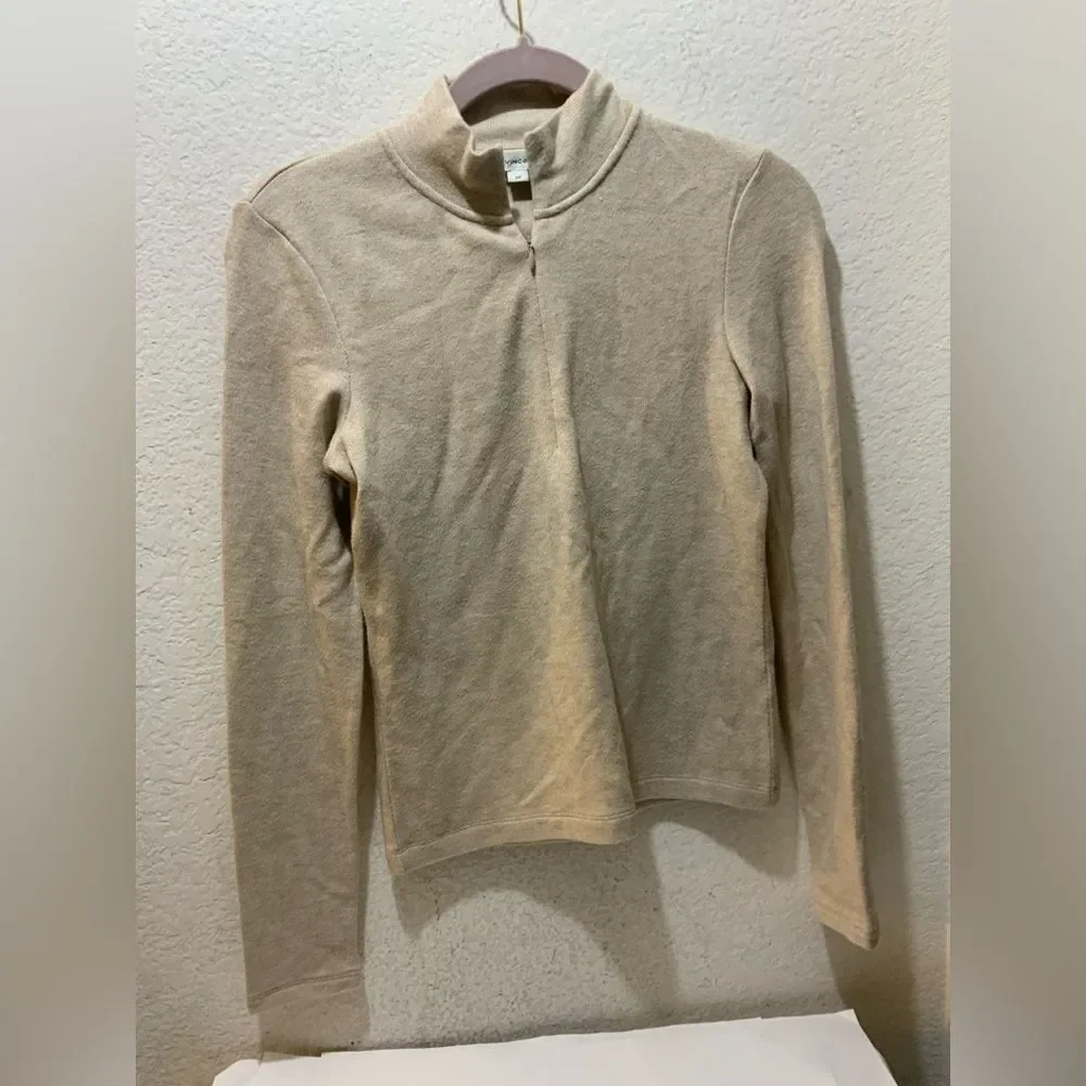 Vince Womens Sweater S Beige Stretch Mock Neck 1/4 Zip Neutral - Picture 1 of 7